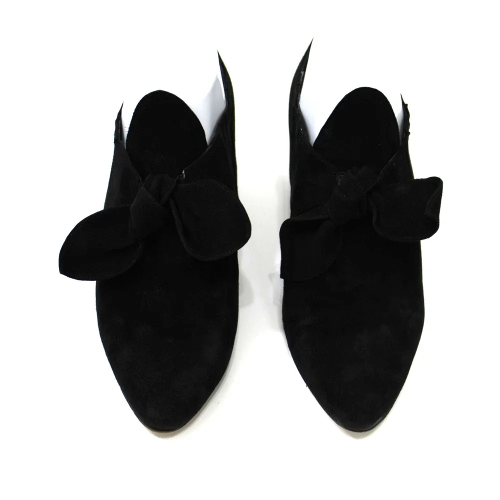 Vintage 90s Carla Marchetti Heels 38.5 Italy Bootie Suede Leather Bow Tie